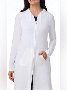 COOLIBAR White Hooded Gathered Neck Tunic Dress UPF 50+ M Travel Vacation Resort